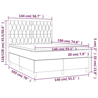 vidaXL Posteľ boxsping s matracom a LED krémová 140x190 cm látka