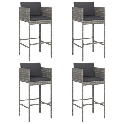 vidaXL Barové stoličky 4 ks s podložkami sivé polyratanové