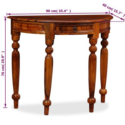 vidaXL Polkruhový príručný stolík, masívne sheeshamové drevo, 90x40x76 cm