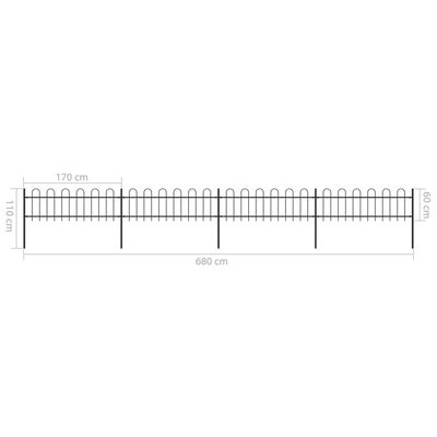 vidaXL Záhradný plot s oblúkovým zakončením čierny 6,8x0,6 m oceľový
