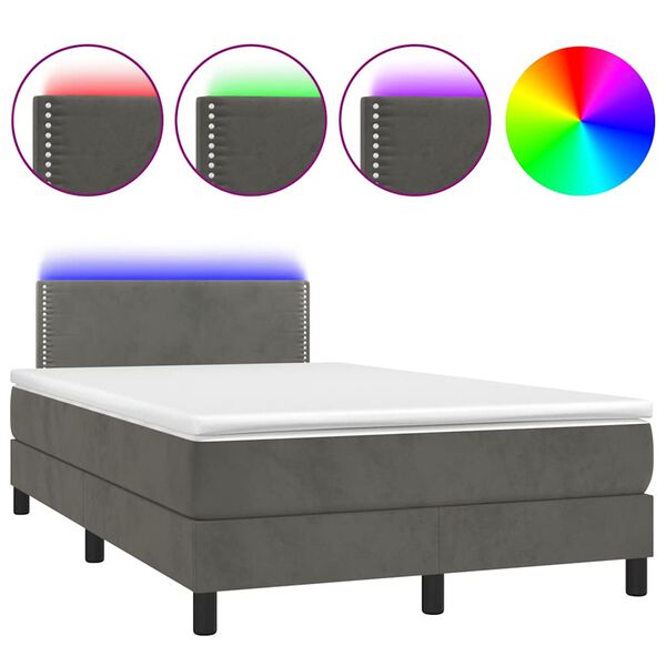 vidaXL Boxspring posteľ s matracom a LED, tmavosiv&aacute; 120x190 cm, zamat