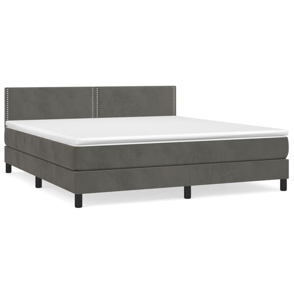 vidaXL Posteľn&yacute; r&aacute;m boxspring s matracom tmavosiv&yacute; 180x200 cm zamat