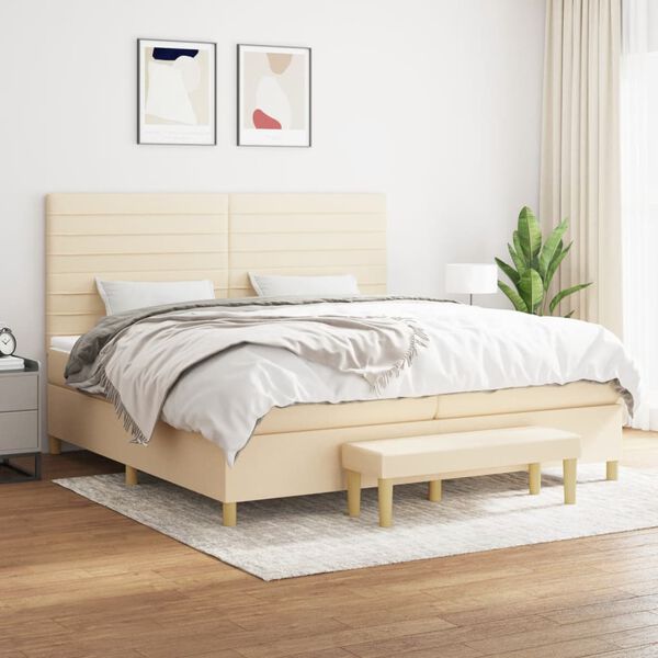 vidaXL Boxspring posteľ s matracom kr&eacute;mov&aacute; 200x200 cm l&aacute;tka