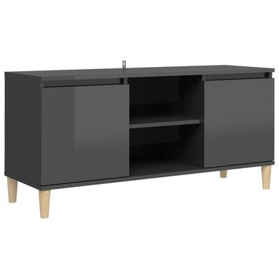 vidaXL TV stolík nohy z masívneho dreva lesklý sivý 103,5x35x50 cm