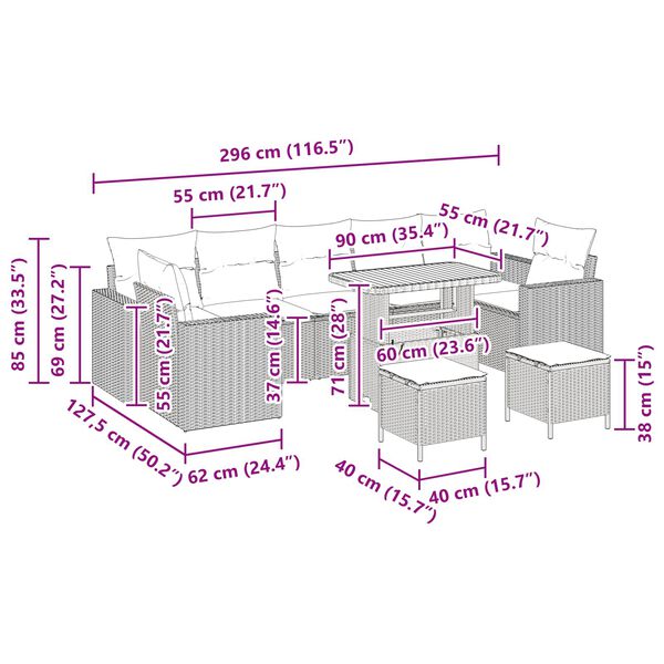 vidaXL S&uacute;prava z&aacute;hradn&yacute;ch pohoviek s vank&uacute;&scaron;om 13 pcs Čierna polyratan