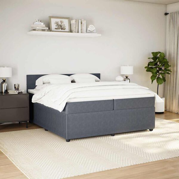 vidaXL Posteľn&yacute; r&aacute;m boxspring s matracom tmavosiv&yacute; 200x200 cm zamat