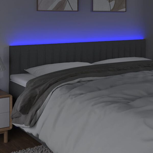 vidaXL Čelo postele s LED tmavosivé 200x5x78/88 cm látka