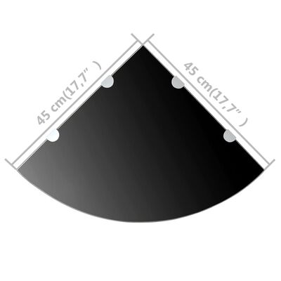 vidaXL Rohové poličky z čierneho skla s chrómovanými úchytkami 45x45 cm 2 ks