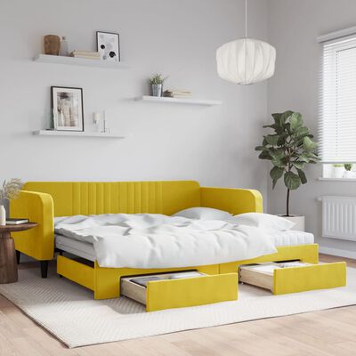 vidaXL Rozkladacia denná posteľ so zásuvkami žltá 100x200 cm zamat