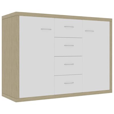 vidaXL Komoda, biela a dub sonoma 88x30x65 cm, kompozitné drevo