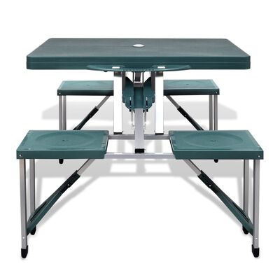 Zelený skladací kempingový set - stôl so 4 stoličkami, extra ľahký