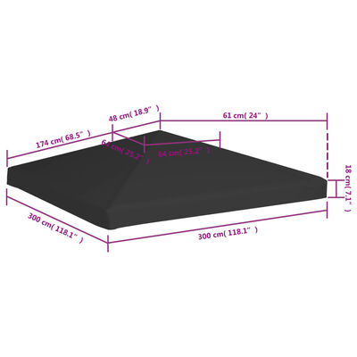 vidaXL Strieška na altánok 270 g/m², 3x3 m, čierna