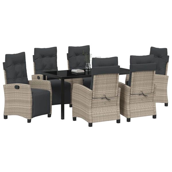 vidaXL Záhradný jedálenský set s vankúšom 7 pcs Svetlosivá polyratan