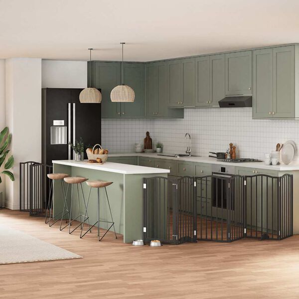 vidaXL Br&aacute;na pre psa dvere sklad. 9-panel. čierna 450cm topoľov&eacute; drevo