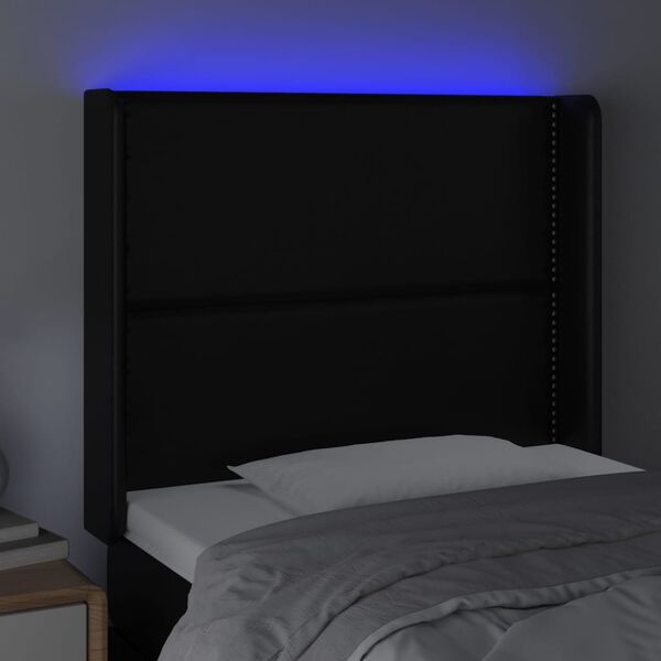 vidaXL Čelo postele s LED čierne 103x16x118/128 cm umelá koža