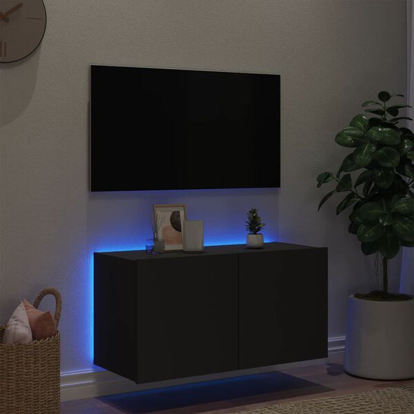 vidaXL TV n&aacute;stenn&aacute; skrinka s LED svetlami čierna 80x35x41 cm