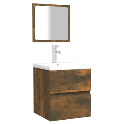 vidXL Kúpeľňová skrinka so zrkadlom dymový dub spracované drevo