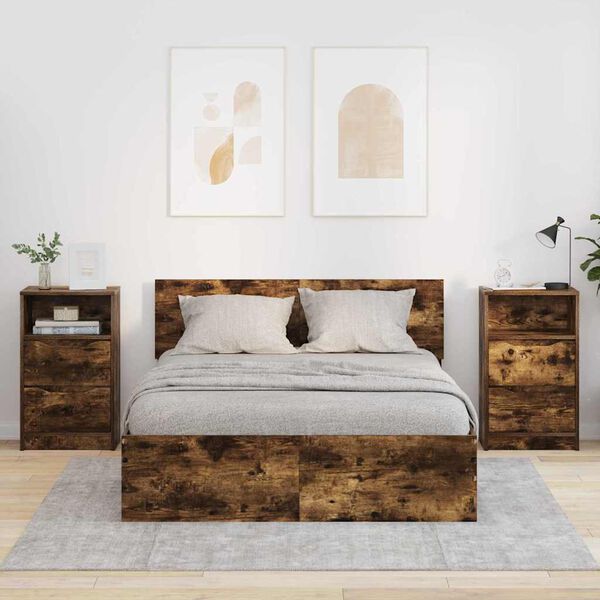 vidaXL Nočn&eacute; stol&iacute;ky so z&aacute;suvkou 2 pcs Dymov&aacute; dub 40 x 30 x 467 cm