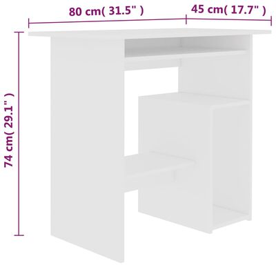 vidaXL Písací stôl, biely 80x45x74 cm, drevotrieska