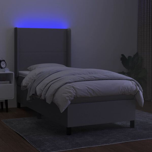 vidaXL Posteľ boxsping s matracom a LED bledosiv&aacute; 90x190 cm l&aacute;tka