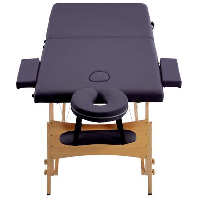 vidaXL Skladací masážny stôl, 2 zóny, drevo, fialový