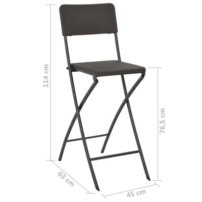 vidaXL Skladacie barové stoličky 2ks, HDPE+oceľ,hnedé, ratanový vzhľad