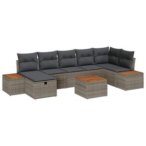 vidaXL S&uacute;prava z&aacute;hradn&yacute;ch pohoviek s vank&uacute;&scaron;om 8 pcs Siv&aacute; polyratan