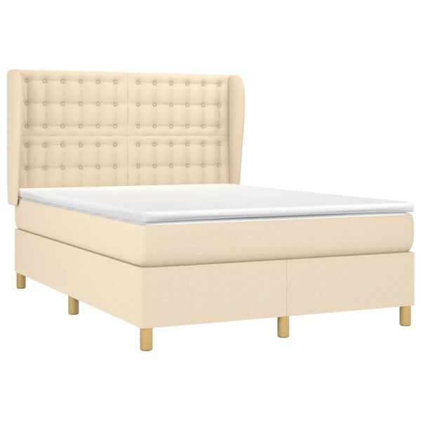 vidaXL Boxspring posteľ s matracom kr&eacute;mov&yacute; 140x190 cm l&aacute;tka