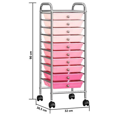 vidaXL Mobilný úložný vozík s 10 zásuvkami ombre a ružový plastový
