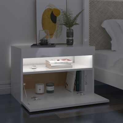 vidaXL Nočný stolík a LED svetlá 2 ks lesklý biely 60x35x40 cm