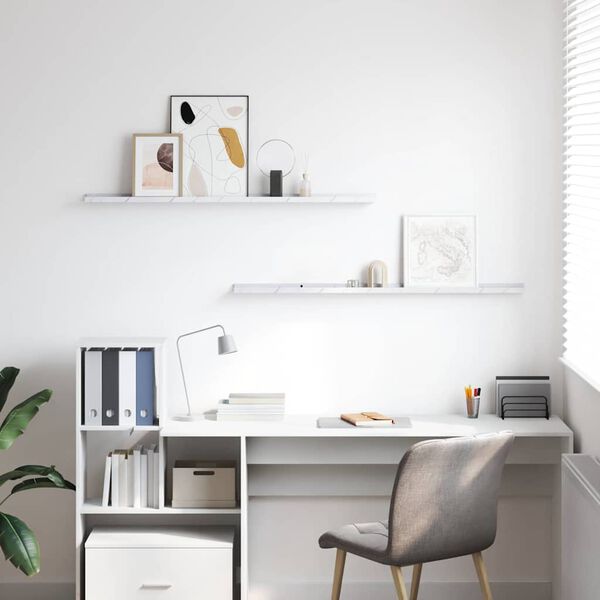 vidaXL Stenn&aacute; polica s poličkou 2 pcs Biely mramor 115 x 9 x 3 cm