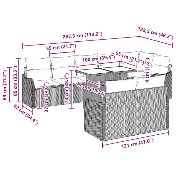 vidaXL Súprava záhradných pohoviek 9 pcs Svetlosivá Poly Ratan