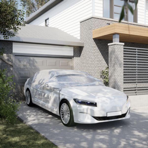 vidaXL Polovičn&aacute; plachta na auto s h&aacute;čikmi strieborn&aacute; XL