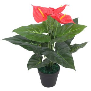 vidaXL Umel&aacute; rastlina, ant&uacute;ria s kvetin&aacute;čom 45 cm, červen&aacute; a žlt&aacute;