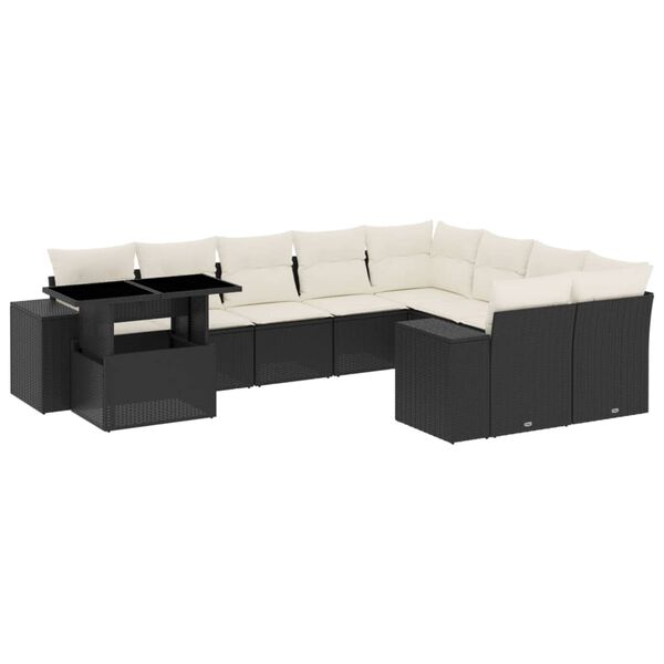 vidaXL 10-dielna z&aacute;hradn&aacute; sedacia s&uacute;prava s vank&uacute;&scaron;mi polyratan čierna