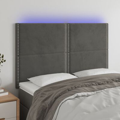 vidaXL Čelo postele s LED tmavosivé 144x5x118/128 cm zamat