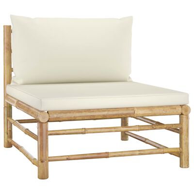 vidaXL 6-dielna záhradná sedacia súprava s krémovo-bielymi podložkami bambus