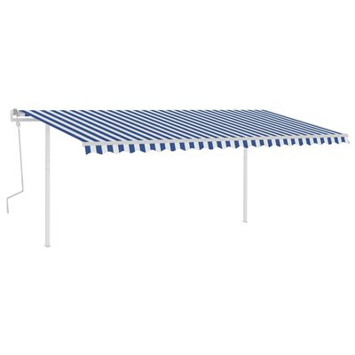 vidaXL Ručne zaťahovacia markíza so stĺpikmi 5x3,5 m modro-biela