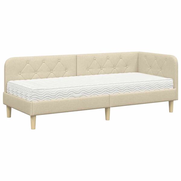 vidaXL Rohový rám postele s matracmi Krémová 80 x 200 cm látka