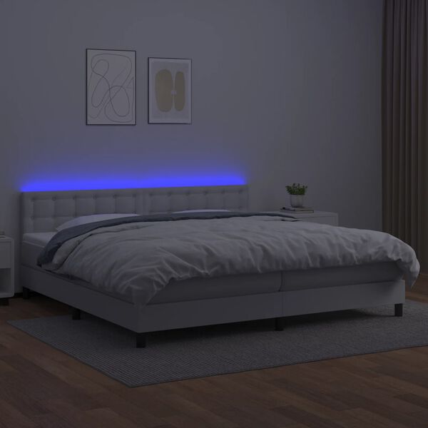 vidaXL Boxspring posteľ s matracom a LED biela 200x200 cm umelá koža