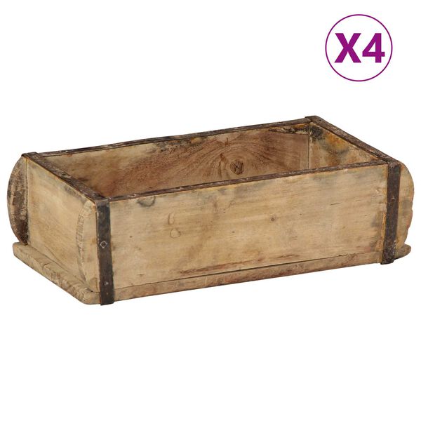 vidaXL Podnos 4 pcs Hnedá 30 x 15 x 9 cm Masívne obnovené drevo