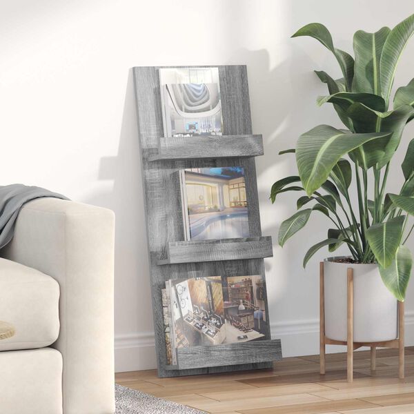 vidaXL Reg&aacute;l na časopisy Siv&yacute; Sonoma 51 x 11 x 102 cm Kompozitn&eacute; drevo