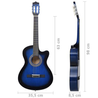 vidaXL Folková klasická gitara s výrezom so 6 strunami, modrá 38"