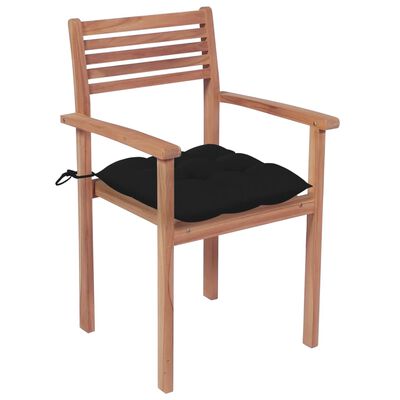 vidaXL Záhradné stoličky 2 ks čierne podložky teakový masív