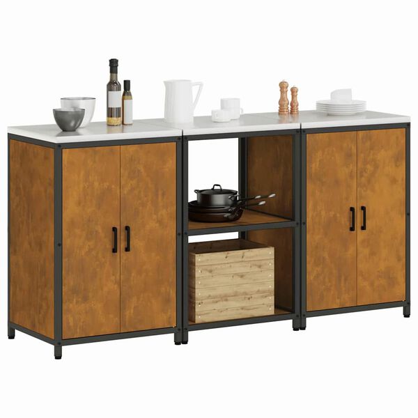 vidaXL Kuchynský úložný set s poličkou s úložiskom 3 pcs Hrdzavý Oceľ