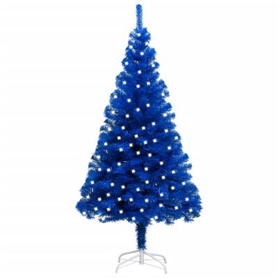 vidaXL Osvetlený umelý vianočný stromček+stojan, modrý 240 cm, PVC
