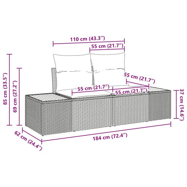 vidaXL S&uacute;prava z&aacute;hradn&yacute;ch pohoviek 6 pcs Čierna 55 x 62 x 69 cm