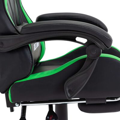vidaXL Herná stolička s opierkou na nohy, zeleno čierna, umelá koža