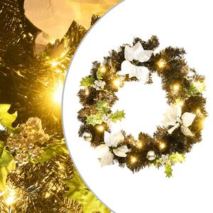 vidaXL Vianočn&yacute; veniec s LED svetlami, čierny 60 cm, PVC