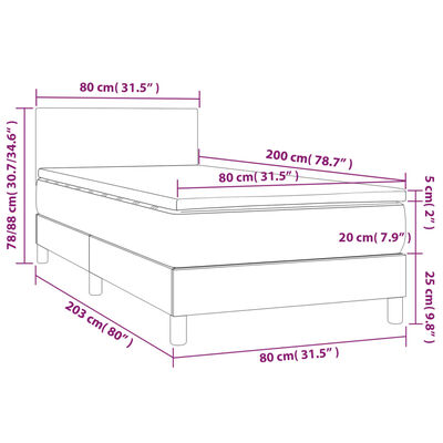 vidaXL Posteľ boxsping s matracom a LED bledosivá 80x200 cm zamat